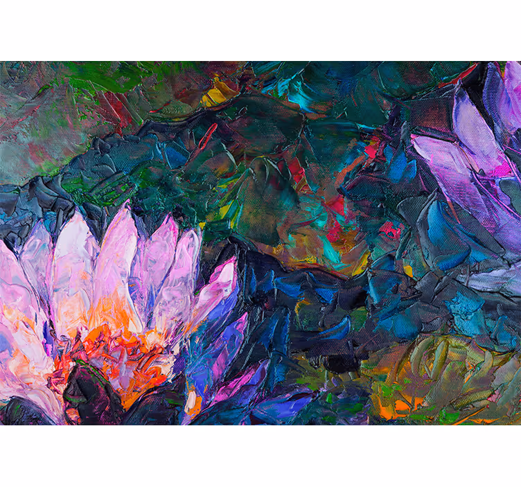 Toile fenêtre salon peinture à l'huile lotus - TenStickers