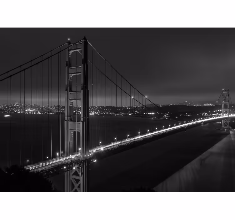Toile fenêtre salon golden gate de nuit noir et blanc - TenStickers