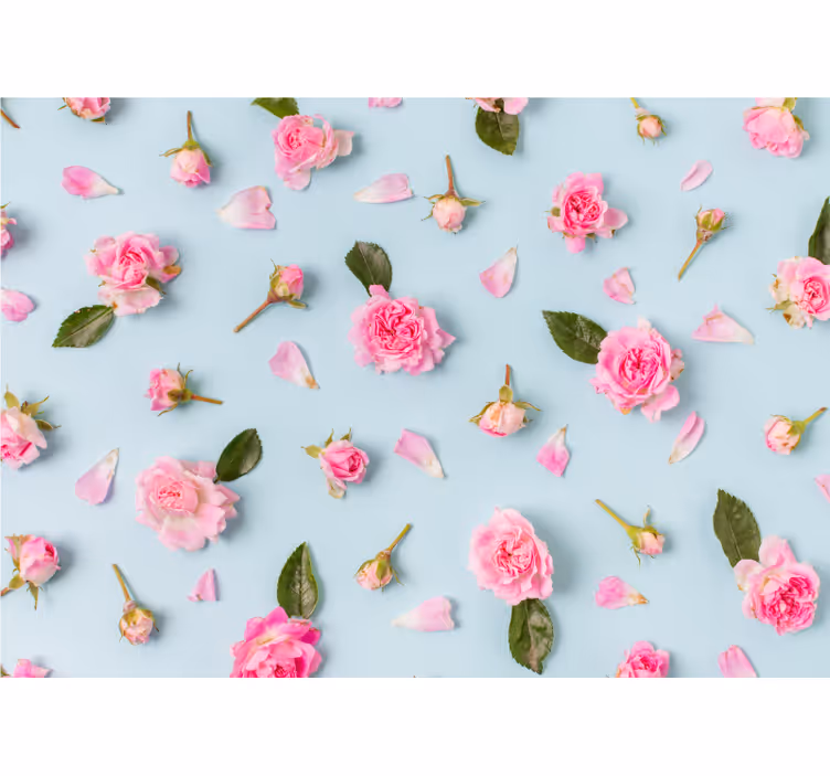 Toile fenêtre salon roses différentes fond bleu - TenStickers