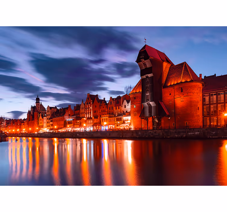 Toile fenêtre salon paysage du port de gdańsk - TenStickers