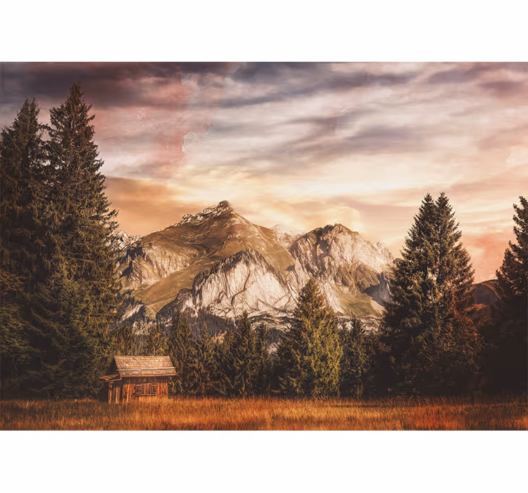 Toile fenêtre salon cabane en bois dans la forêt - TenStickers