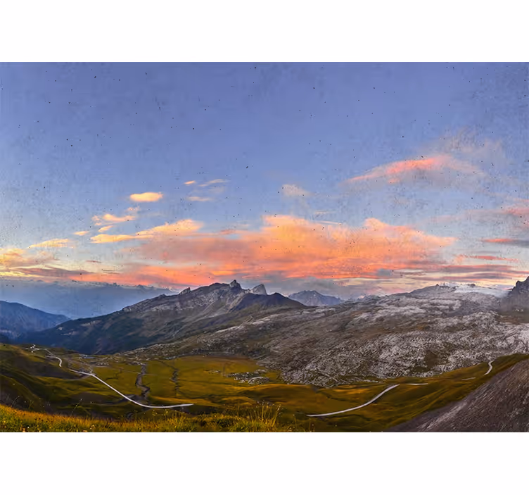 Toile fenêtre salon coucher de soleil en montagne - TenStickers