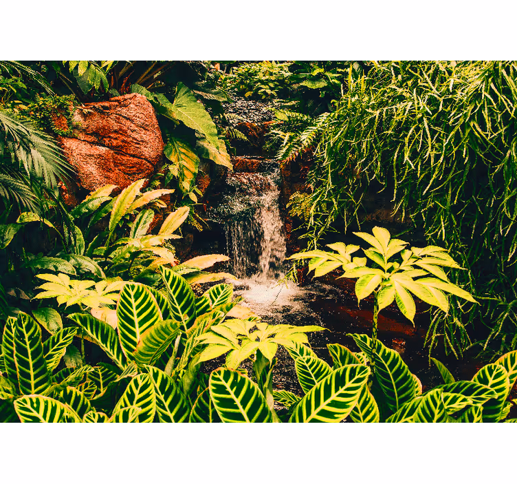 Toile fenêtre salon paysage de forêt tropicale et feuilles - TenStickers