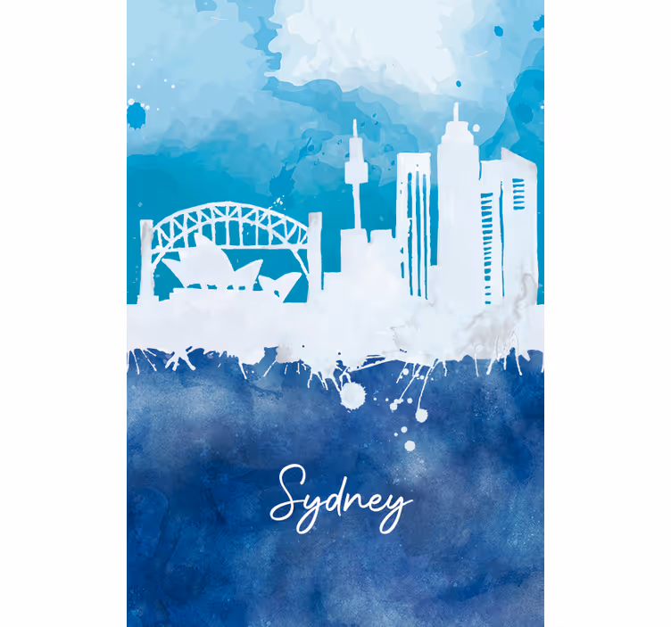 Toile fenêtre salon paysage aquarelle sydney - TenStickers