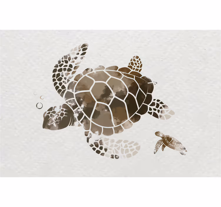 Toile fenêtre salon tortue aquarelle marron - TenStickers