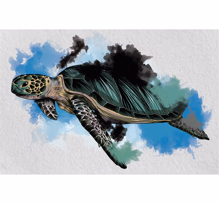 Toile fenêtre salon tortue aquarelle - TenStickers