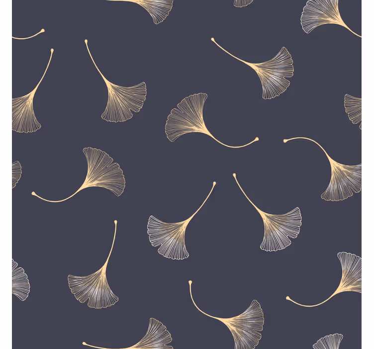 Toile fenêtre salon feuille de ginkgo bleu & or - TenStickers