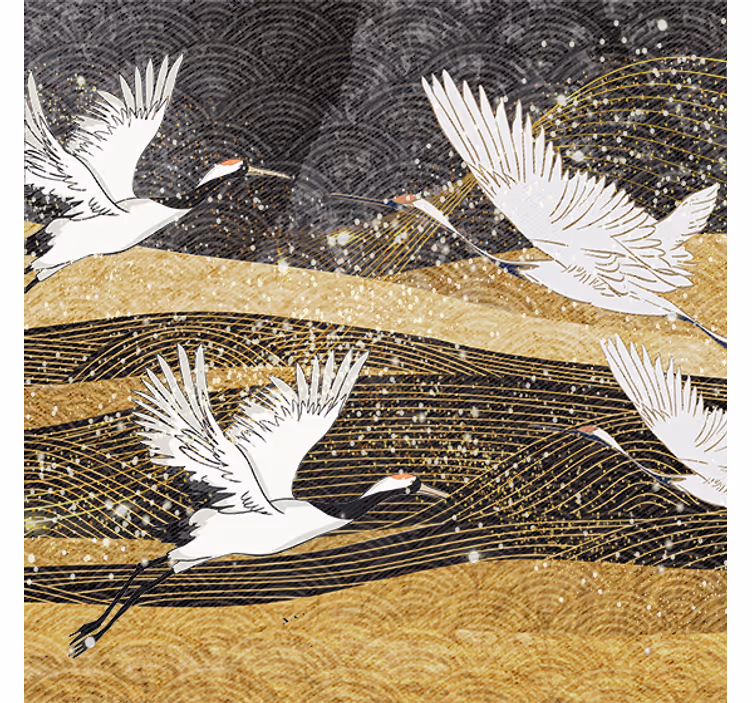 Toile fenêtre salon oiseaux orientaux blancs - TenStickers