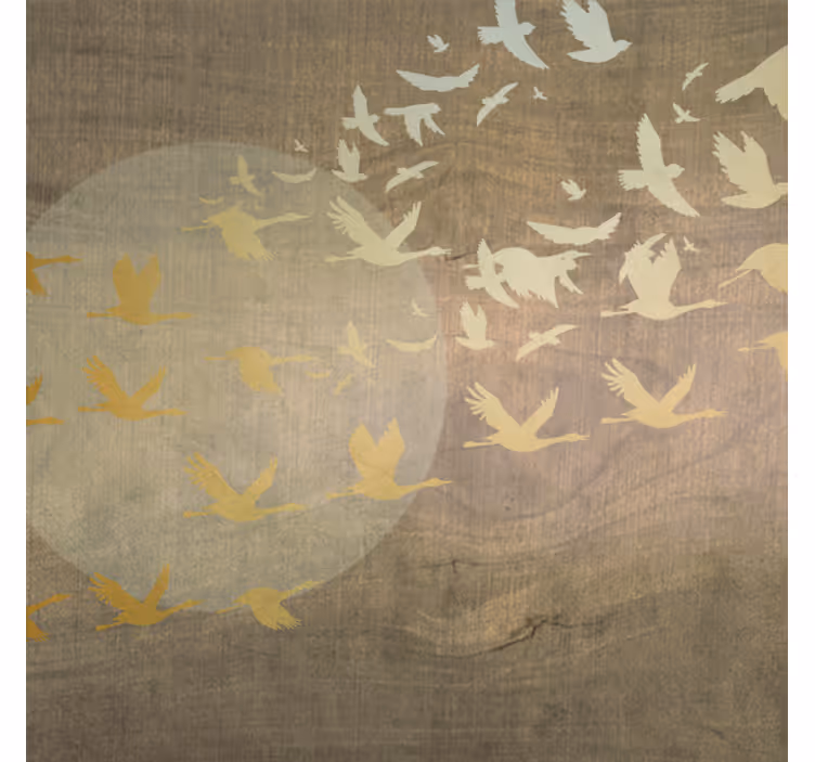 Toile fenêtre salon soleil oriental doré avec oiseaux - TenStickers