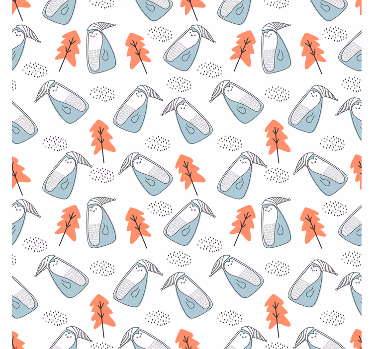 Toile fenêtre salon pingouins minimalistes et arbres - TenStickers