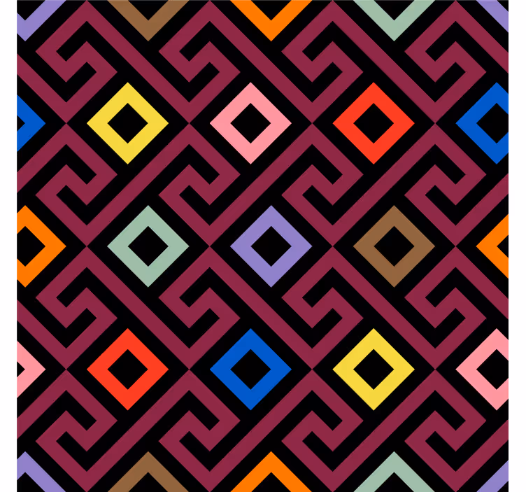 Toile fenêtre salon motif labyrinthe géométrique coloré - TenStickers
