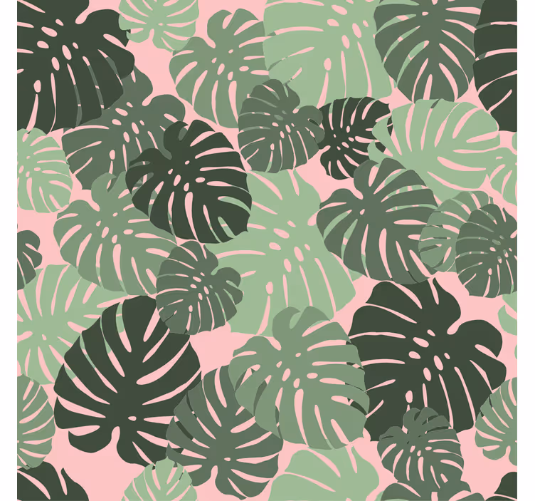 Toile fenêtre salon feuilles de monstera rose - TenStickers