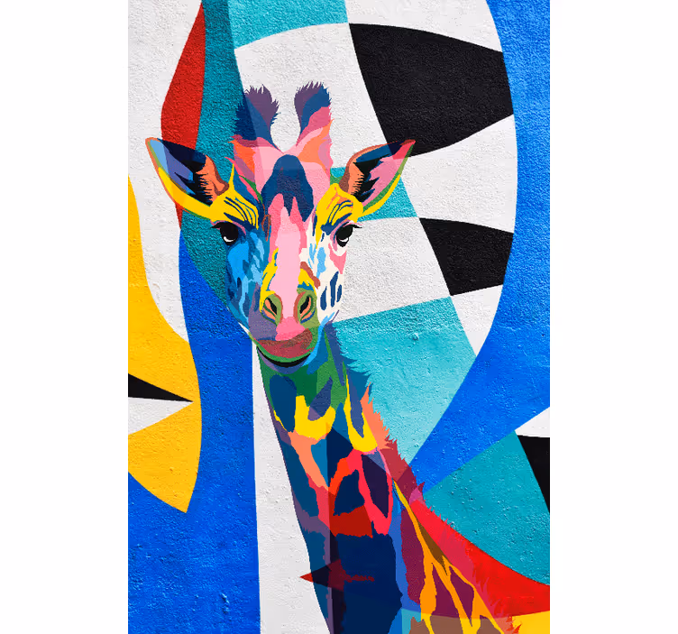 Toile fenêtre salon giraffe colorée abstraite - TenStickers