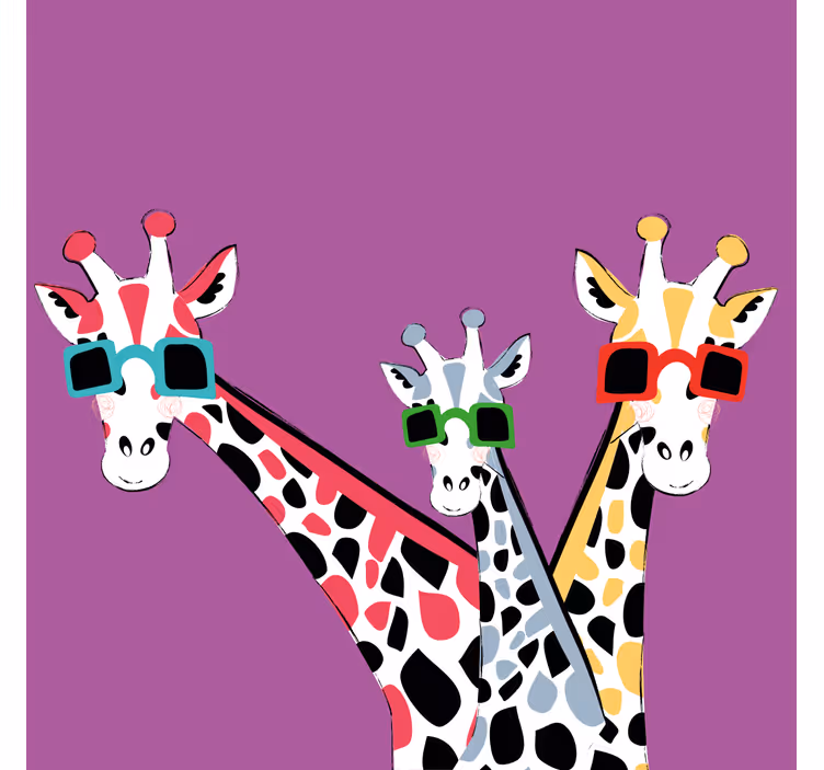 Toile fenêtre salon girafes drôles avec lunettes - TenStickers