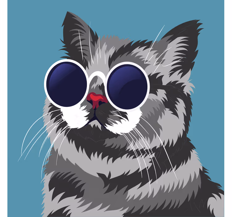 Toile fenêtre salon peinture humoristique chat gris - TenStickers
