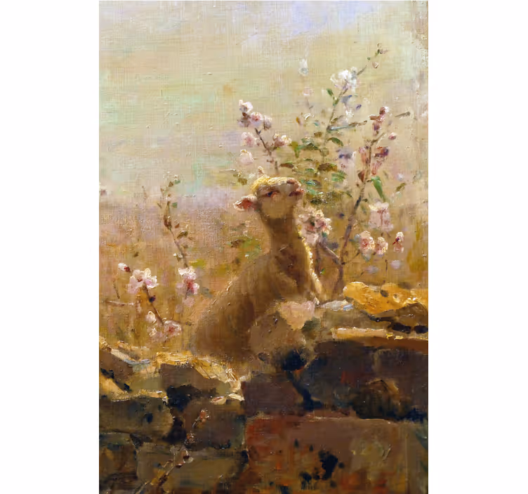 Toile fenêtre salon tableau amusant avec un mouton - TenStickers