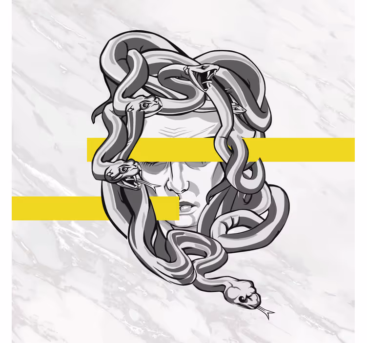 Toile fenêtre salon méduse blanche avec rayures jaunes - TenStickers