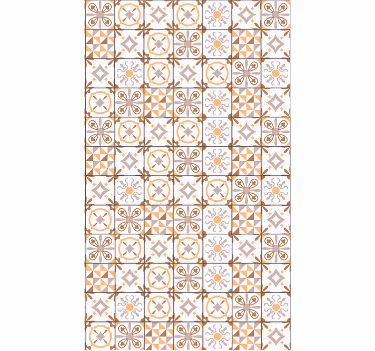 Toile fenêtre beige motif carrés marron - TenStickers