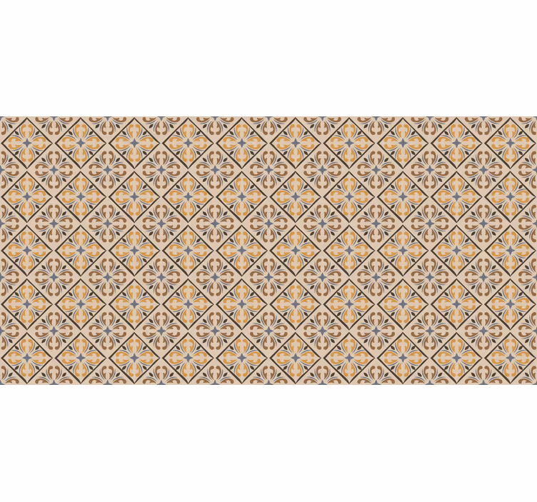Toile fenêtre beige motif baroque or et bleu - TenStickers