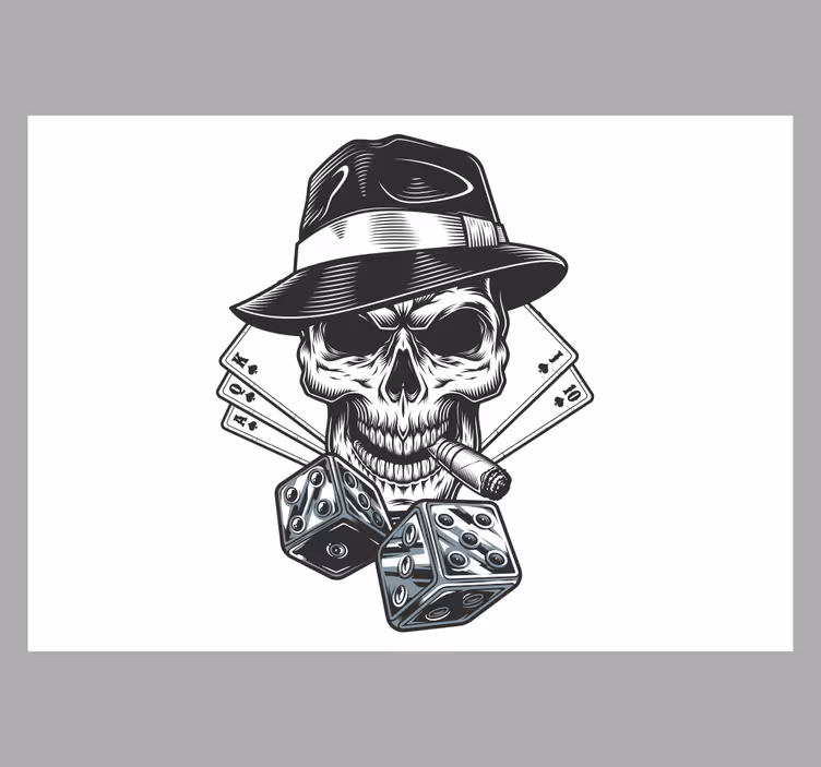 Toile blanche fenêtre carte avec dés et crâne - TenStickers