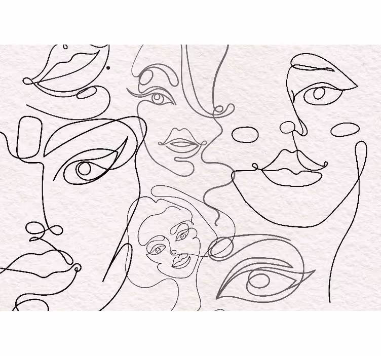 Toile blanche fenêtre visages minimalistes en ligne - TenStickers