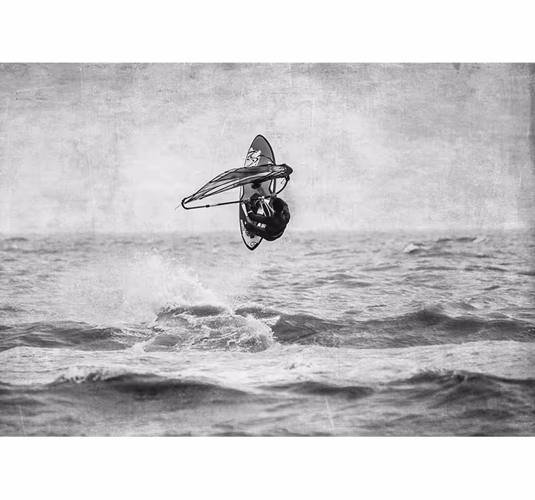 Toile fenêtre gris windsurf noir et blanc - TenStickers