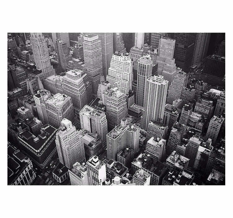 Toile fenêtre gris new york aérien noir et blanc - TenStickers
