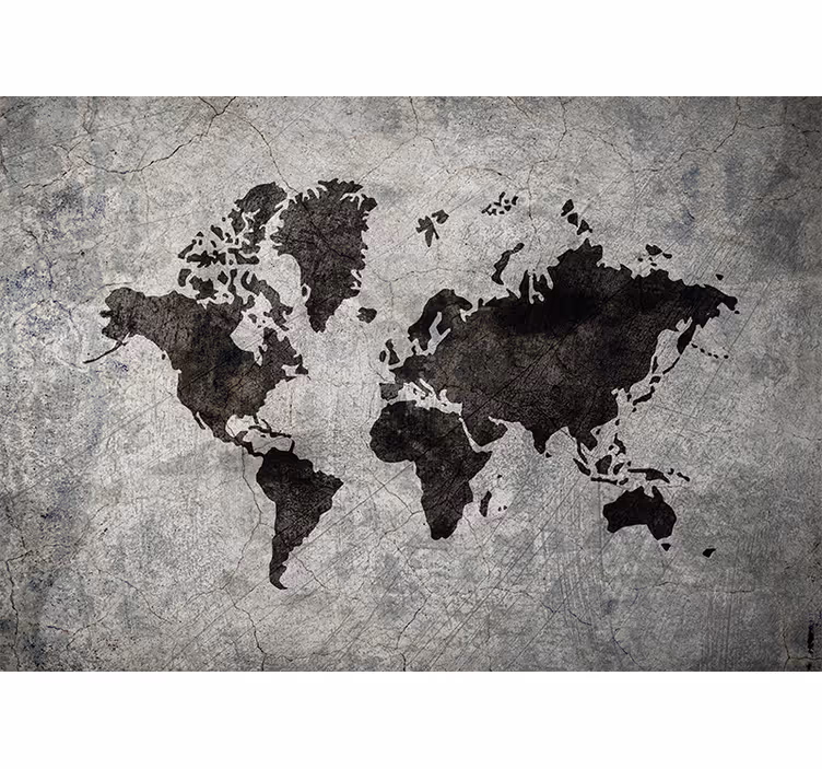 Toile fenêtre gris carte du monde industrielle - TenStickers