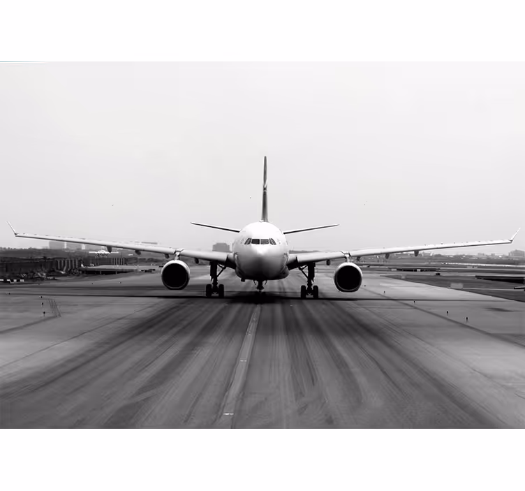 Toile fenêtre gris avion sur la piste - TenStickers