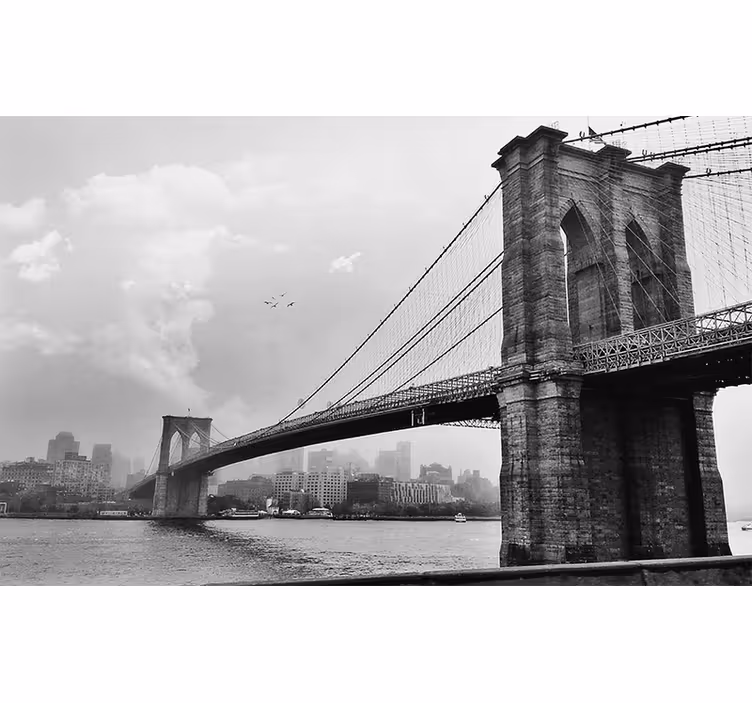 Toile fenêtre gris décor murale salon pont new york - TenStickers