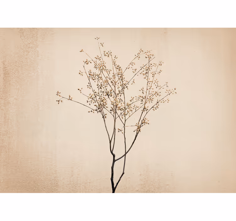 Toile fenêtre beige style japandi fleuri - TenStickers