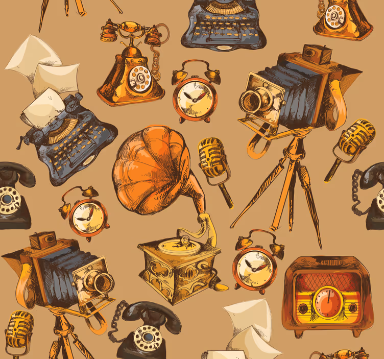 Toile fenêtre vintage collage d'objets rétro - TenStickers