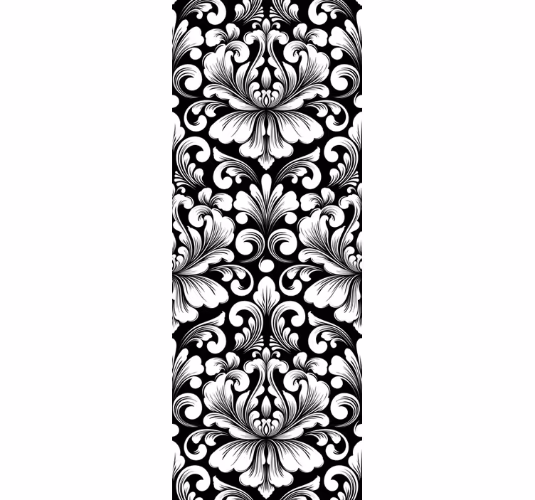 Toile fenêtre vintage design damassé noir et blanc - TenStickers