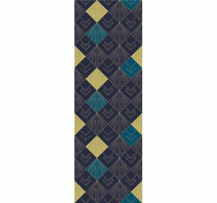Toile fenêtre vintage motif art déco gris et bleu clair - TenStickers