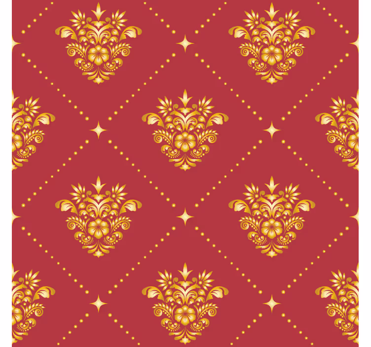 Toile fenêtre vintage motif damassé doré - TenStickers