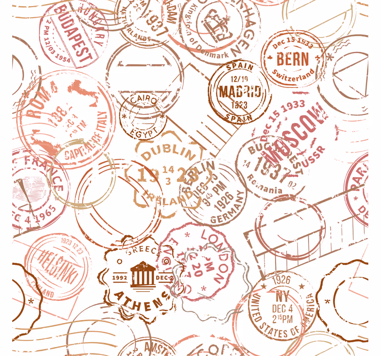 Toile fenêtre vintage timbres rétro - TenStickers