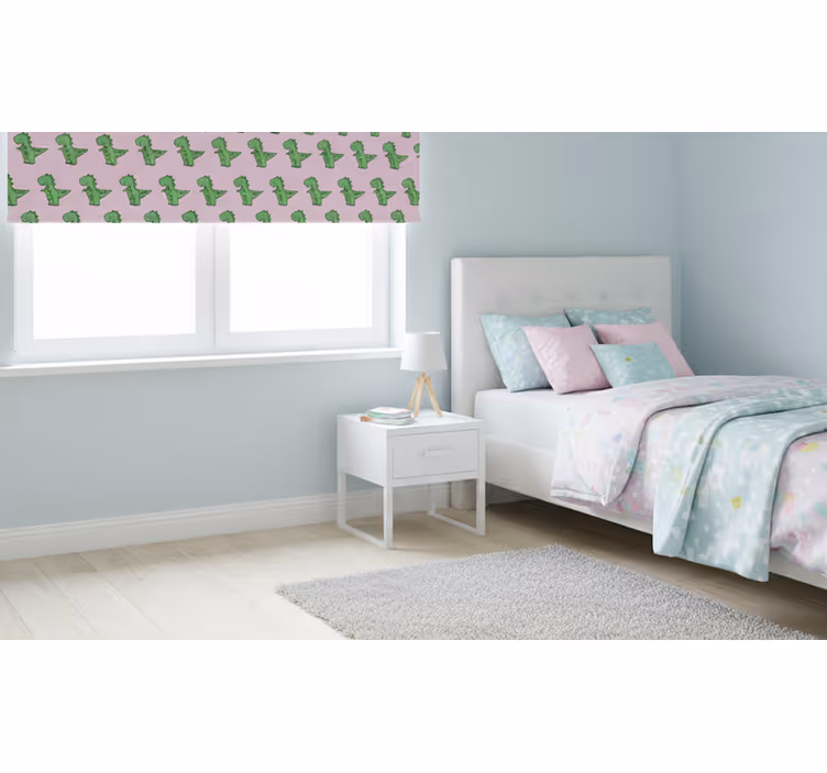 Toile fenêtre rose petits dinosaures sur fond rose - TenStickers