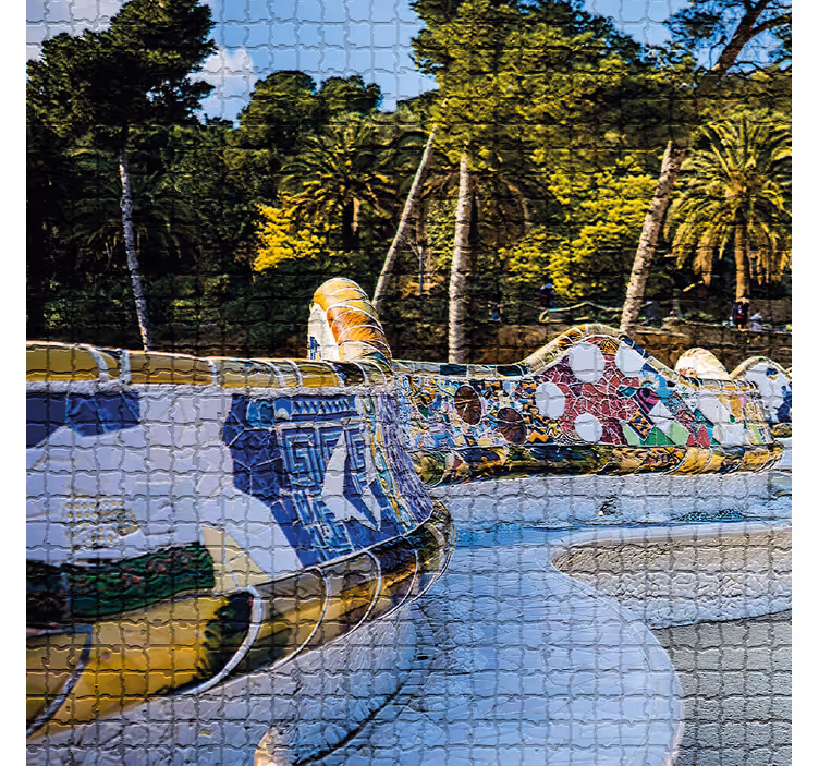 Toile fenêtre salon vues du parc güell - TenStickers