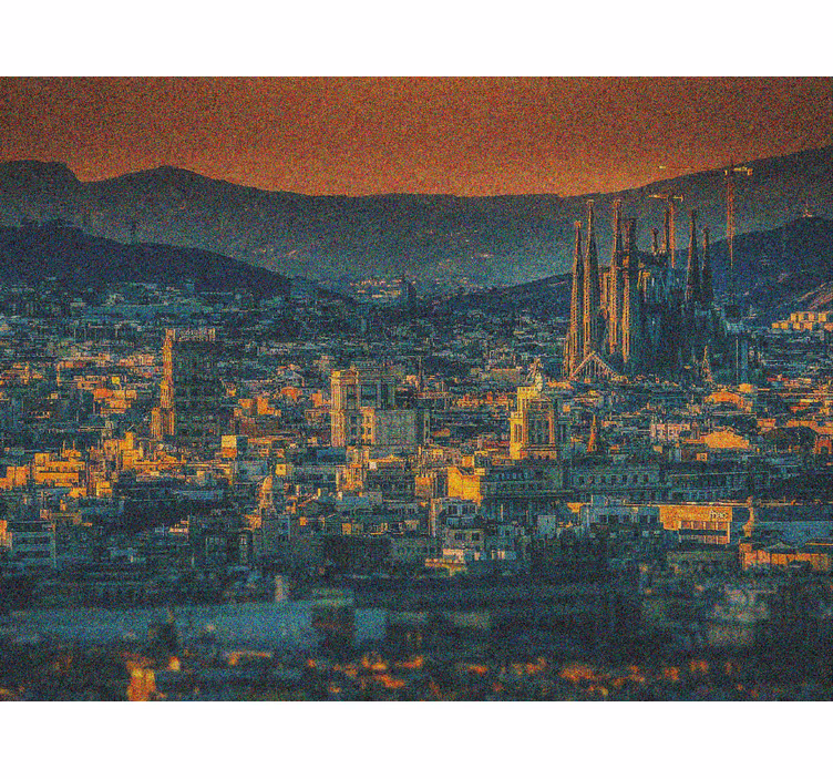 Toile fenêtre salon barcelone vue aérienne de nuit - TenStickers