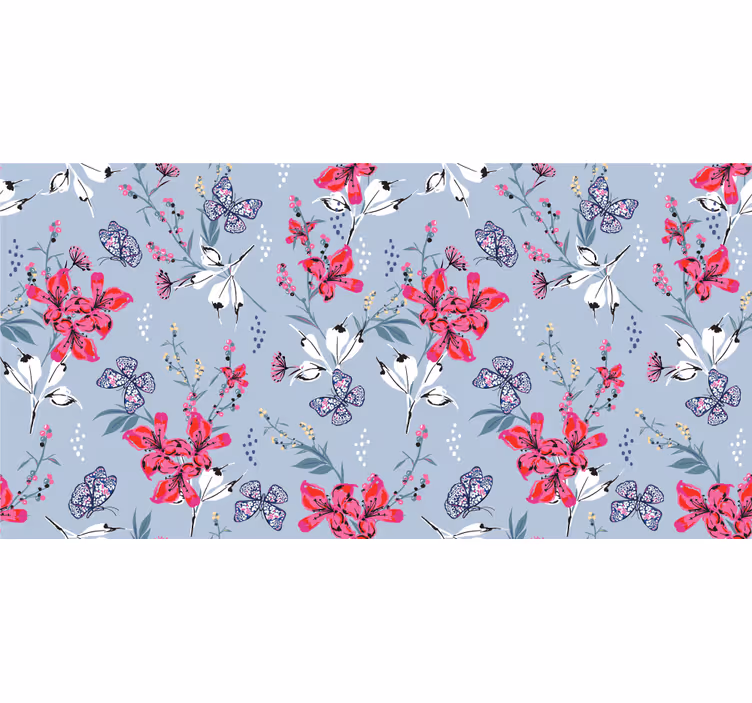 Toile fenêtre salon fleurs rouges abstraites et papillons - TenStickers