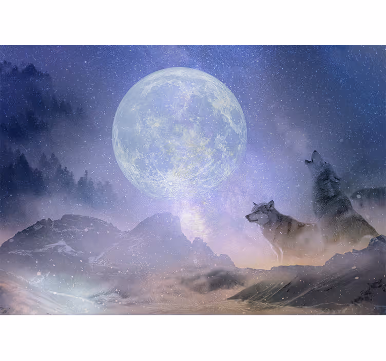 Toile fenêtre salon couple de loups regardant l'espace - TenStickers