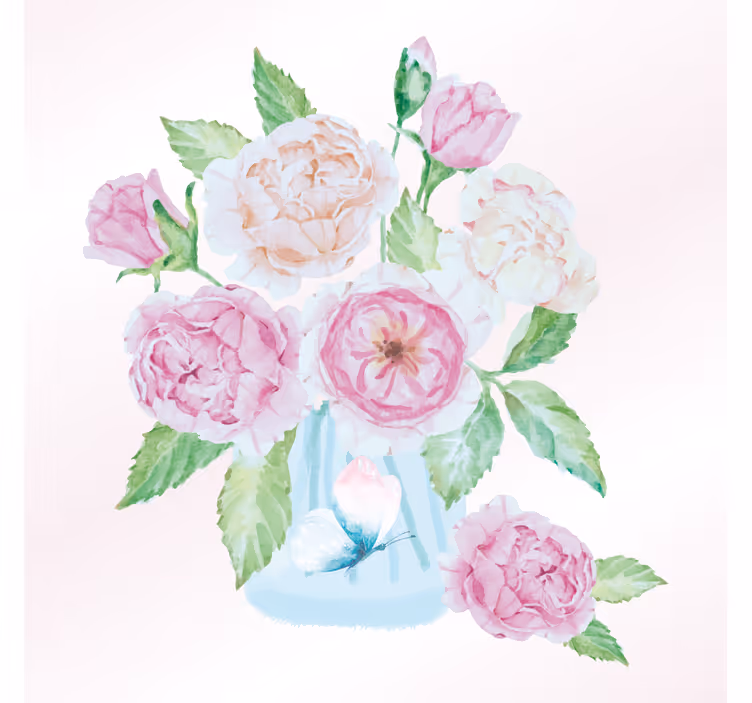 Toile fenêtre salon pot de fleurs et papillon - TenStickers