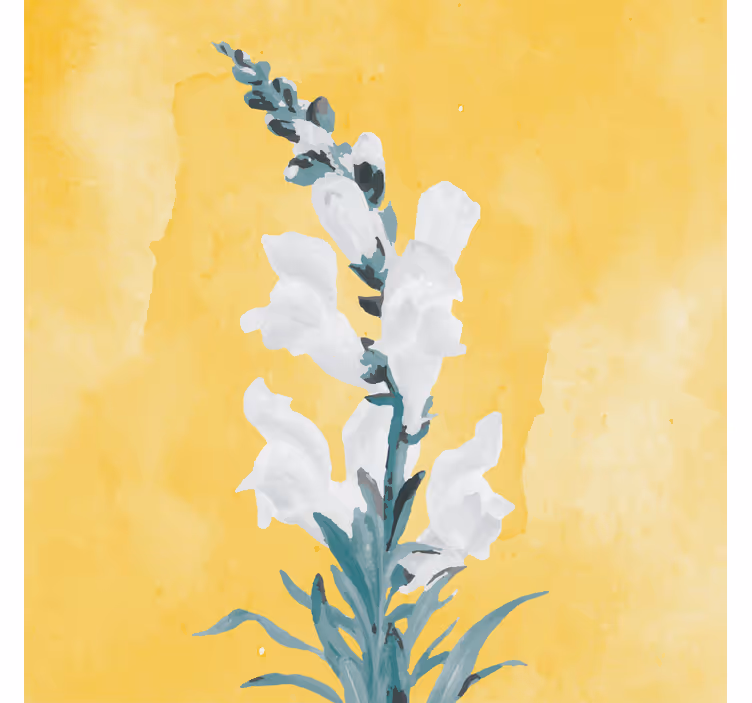 Toile fenêtre salon fleurs blanches sur fond jaune - TenStickers