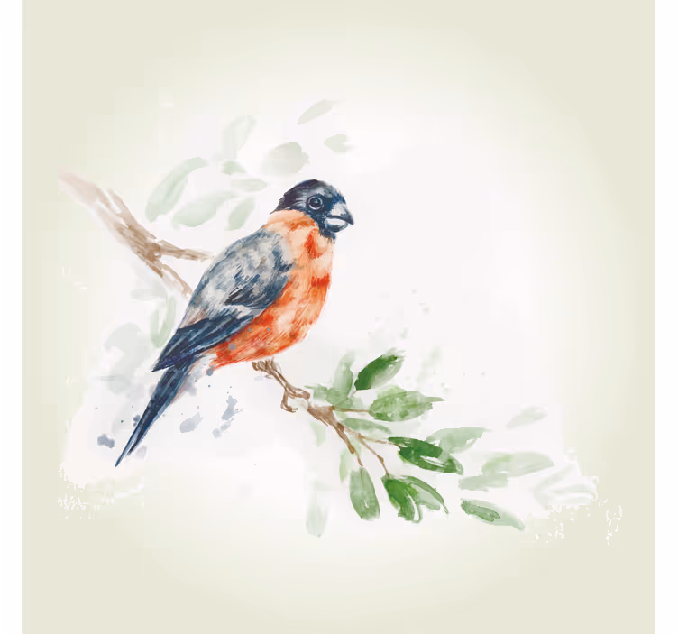 Toile fenêtre salon peinture pastel oiseau branche - TenStickers