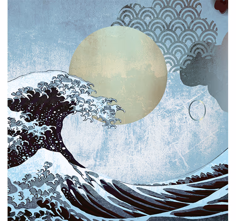 Toile fenêtre salon art oriental des vagues - TenStickers