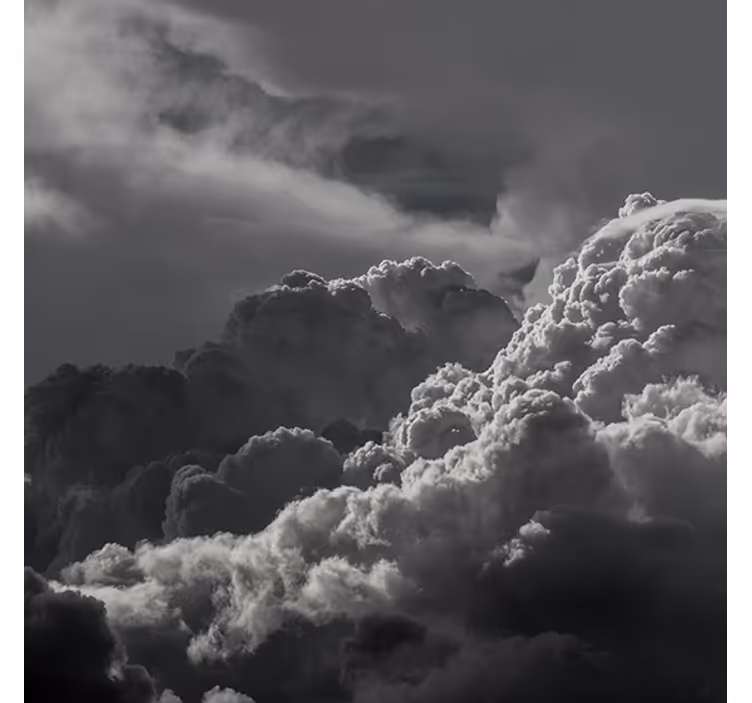 Toile fenêtre salon ciel noir et blanc avec nuages - TenStickers