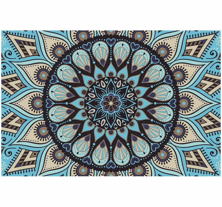 Toile fenêtre chambre mandala ethnique noir et bleu - TenStickers