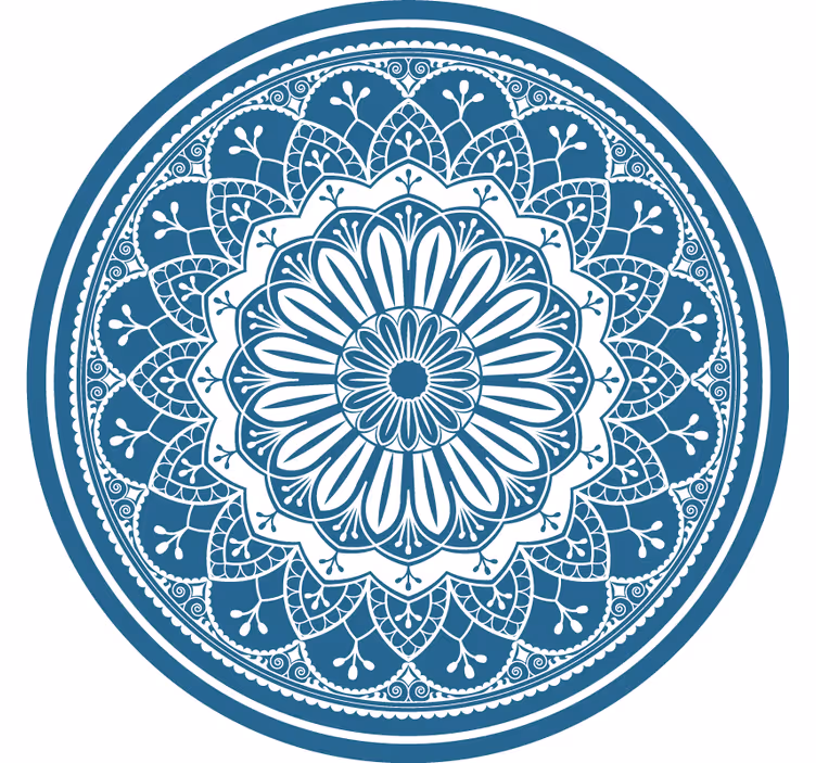 Toile fenêtre chambre grand mandala sur cercle bleu - TenStickers