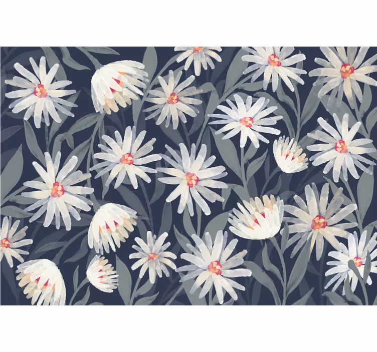 Toile fenêtre chambre fleurs marguerites fond bleu - TenStickers
