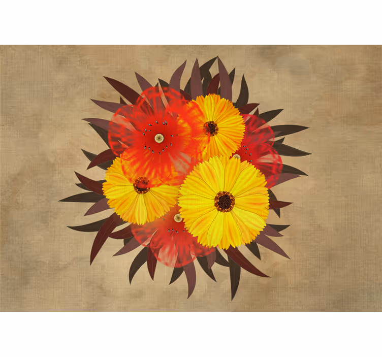 Toile fenêtre beige coquelicots rouges et jaunes - TenStickers
